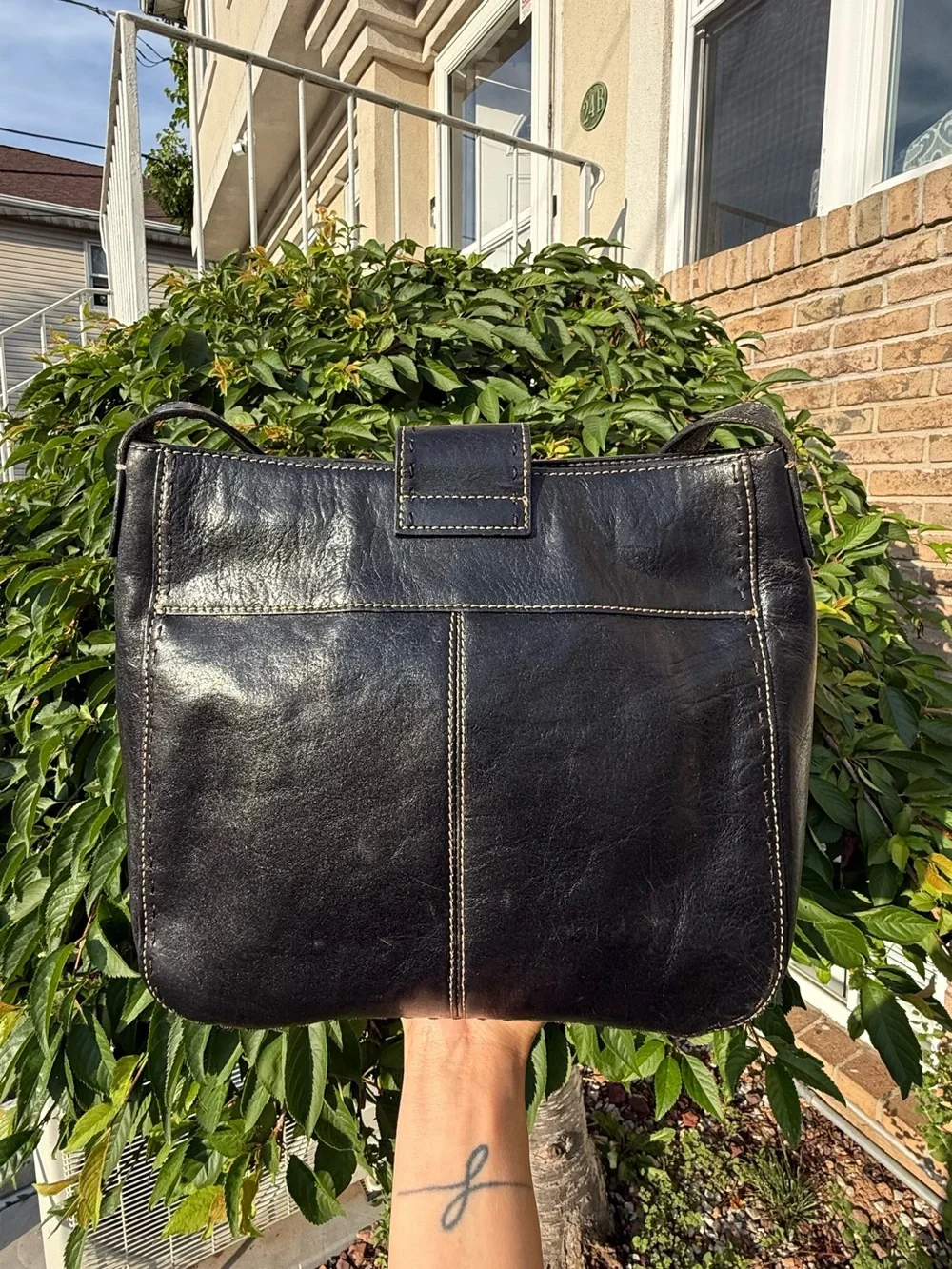 Fossil Vintage Y2K Black Leather Shoulder Bag Tote Purse